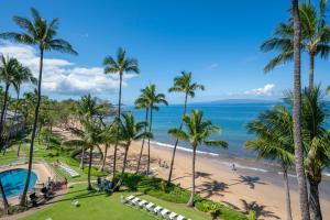 an aerial view of the beach and palm trees at The Hale Pau Hana in Kihei