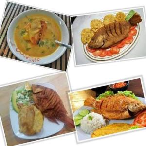 a collage of pictures of different types of food at Cabaña Villa Samantha in Buenaventura