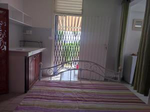 a bedroom with a bed and a sink and a window at Marilou in Basse-Terre