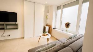 a living room with a couch and a tv at Immeuble privatif 3 logements et 1 logement non loin de l'immeuble in Le Portel