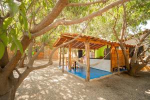 a house with a hammock under a tree at Casa Mahue in Puerto Escondido