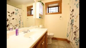 a bathroom with a sink and a toilet and a mirror at Welch View 68 Thornton Deluxe Private 4 Bedroom Home in Thornton +12 photos