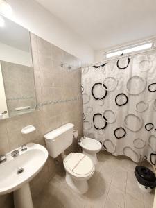 a bathroom with a white toilet and a sink at Hotel Soles de Lidia in Monte Cristo +17 photos