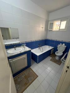 a bathroom with a tub and a sink and a toilet at Les Jasmin Apartment in Menzel Jemil