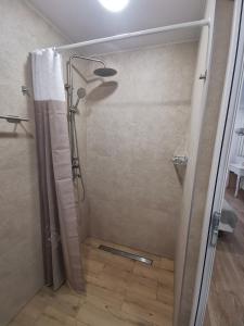 a shower with a glass door in a bathroom at Happy Home1 in Cahul +5 photos