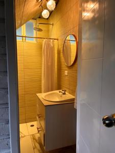 a bathroom with a sink and a mirror at Relax Home in Puyo +19 photos