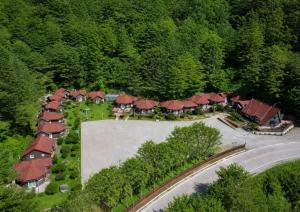 an overhead view of a group of houses in a forest at Yeongwol Jangsan Condo in Yeongwol +13 photos