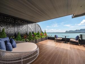 a view of the ocean from the deck of a yacht at Victorious Cruise Ha Long Bay in Ha Long