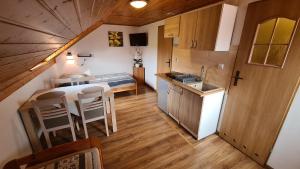 a small kitchen with a table and chairs in a room at Apartamenty Polańczyk in Polańczyk +29 photos