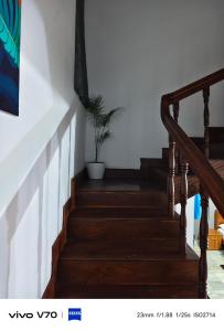 a stairway with a potted plant on the wall at Easystayhomestay in Kunnamangalam +2 photos
