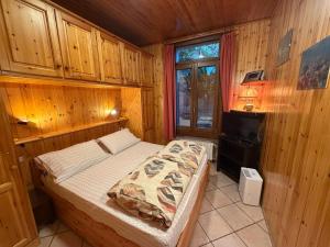 a bedroom with a bed in a wooden room at Suitecastlelakeview 2 in Bellano