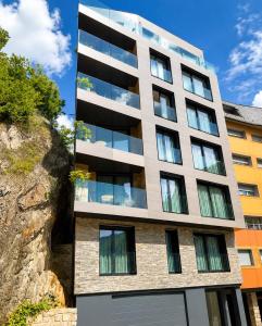an exterior view of a building with windows at Apartaments Turístics Conseller in Andorra la Vella