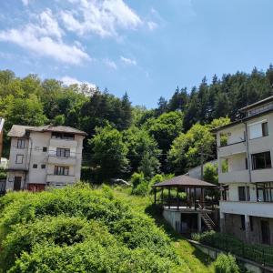 a group of buildings on a hill with trees at Къща за гости КрисиЯна in Zlatograd