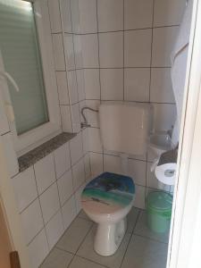 a bathroom with a toilet and a sink at Apartman Mira Sabunike 1 in Privlaka +14 photos