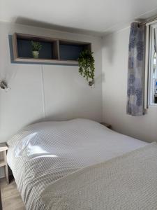 a bedroom with a bed and a window at Sweet-Mobilhome21 in Fouesnant