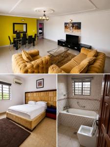 a hotel room with a bed and a bath tub at Newland Sarl in Douala