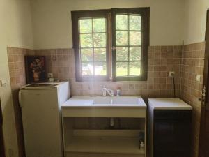 a kitchen with a sink and a window at Maison indépendante studio calme et confort in Ervauville +18 photos