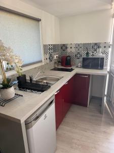 a kitchen with a sink and a counter at Studio Bruges centre-ville in Bruges