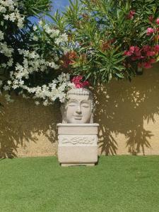 a statue of a head with flowers in it at Chez DavSon in Cers +7 photos