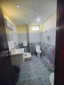 a bathroom with a toilet and a sink at Stylish Apartment in Khaira Gali +5 photos