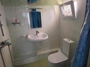 a small bathroom with a sink and a toilet at Sinemoria apartment in Sinemorets