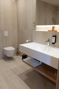 a bathroom with a white sink and a toilet at Superior Rooms Bohorč in Šentjur