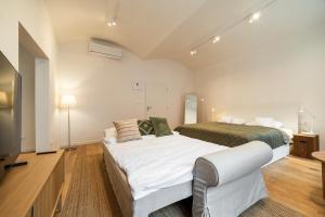 a bedroom with two beds and a television in it at Vila Dolná in Banská Bystrica