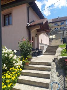 a set of stairs leading to a building with flowers at Downtown Apartment in Plav