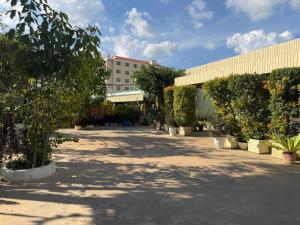 a courtyard with trees and bushes in a building at Mohachey Guesthouse in Phumĭ Bavĕt (2)