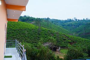 a view from a balcony of a tea plantation at River side in Vagamon
