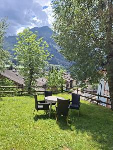 a table and chairs sitting in the grass at Roda de Vael in Moena