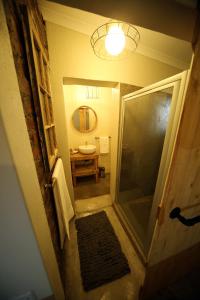 a bathroom with a walk in shower and a sink at SOUSIE'S RUSTIC STAY in Polokwane