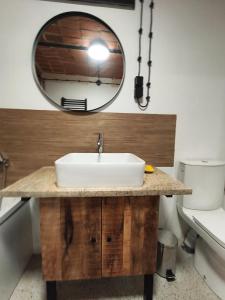 a bathroom with a sink and a mirror at Studio Lawendowe Ranczo in Zawichost +60 photos