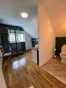 a bathroom with a toilet and a sink at Maison avec sauna en Presqu'île de Crozon pour 6 personnes in Crozon