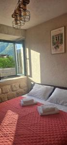 a bedroom with a bed with white pillows and a window at Apartmani Furesti1 in Donji Stoliv