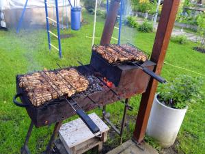 a grill with two bbqs on top of it at Geust house Paradise in Arslanbob