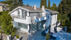 an aerial view of a house with a swimming pool at Luxury suite Portorož in Portorož