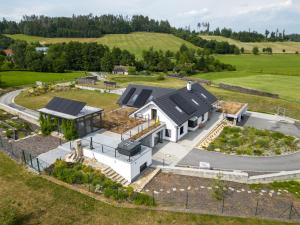 an aerial view of a house with solar panels on it at Studio V Šachu by Interhome in Dačice