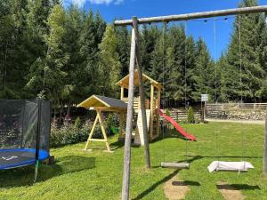 a playground with a swing and a swing at Conacul Munții Bucovinei in Câmpulung Moldovenesc