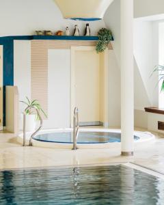 a swimming pool with a faucet in a house at Komorni Hurka in Cheb
