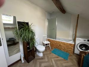 a bathroom with a toilet and a washing machine at La chambre de la grenouille in Giverny