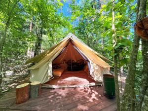 a tent in the middle of the woods at Naawa Nature Camp in Korppoo