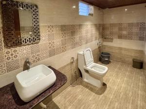 a bathroom with a sink and a toilet at Wings Cottage in Ooty
