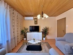 a living room with a couch and a tv at Apartments Nevenka K. in Čižići