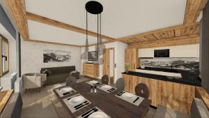 a living room with a table and a couch at Chalet Schnee in Mayrhofen