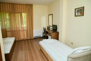ein Schlafzimmer mit Bett, Schreibtisch und Fernseher in der Unterkunft Family Hotel Fedora in Ribarica + 99 Fotos