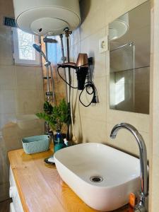 a bathroom sink with a large white sinkigunigunigunigun at DEDULETI დედულეთი in Ambrolauri +12 photos