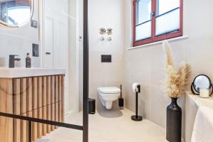 a bathroom with a toilet and a sink at The Summit Rooftop I Meissen in Meißen +8 photos
