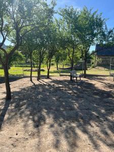 a park with a bench in the shade of trees at Hospodářství u kapličky in Kladeruby nad Oslavou