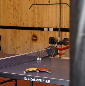 a ping pong racket on a table in a room at Las termas de los Molles in Los Molles